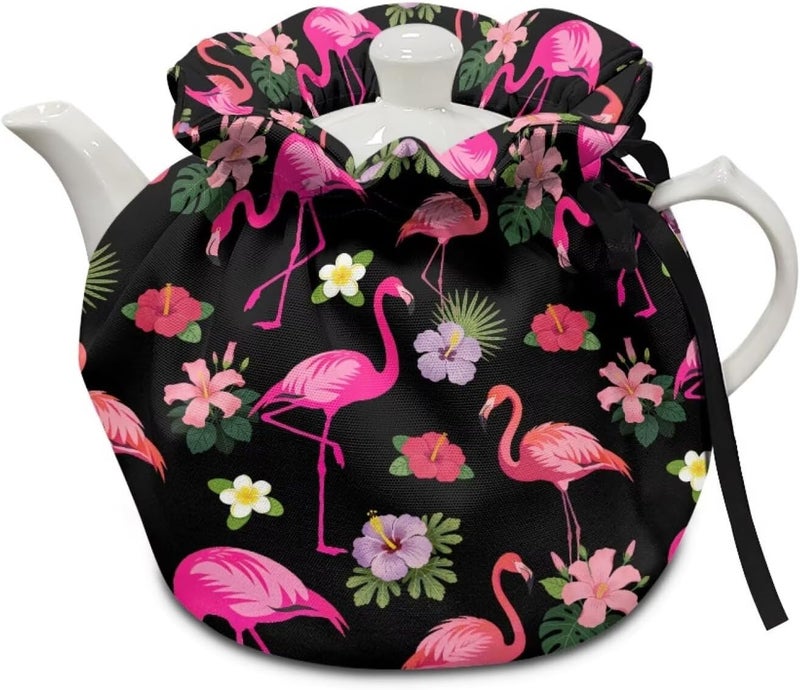 Mintulipy Flamingo Tea Cozy Cotton Teapot Dust Cover Tea Cozies, Kitchen Home Decorative Tea Cosy with Insulation Pad for Housewife, Friend, Mom Home Kitchen Decor Tea Cozies - Image 1